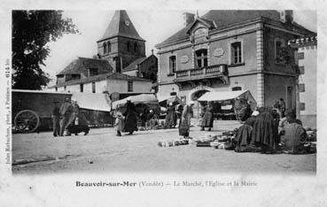 Iconographie - Le marché, l'église et la mairie