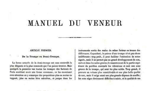 Partition - Manuel du Veneur - 1sur6 - Article premier - De la Trompe ou Demi-Trompe