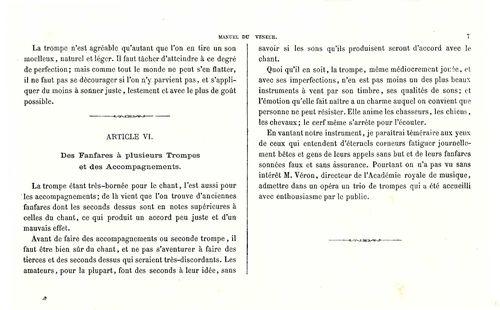 Partition - Manuel du Veneur - 5sur6 - Article V - Des tons de la Trompe 3sur3 - Article VI - Des fanfares à plusieurs trompes et des accompagnements