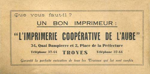 Partition - Publicité Imprimerie Coopérative de L'Aube (4e de couverture)