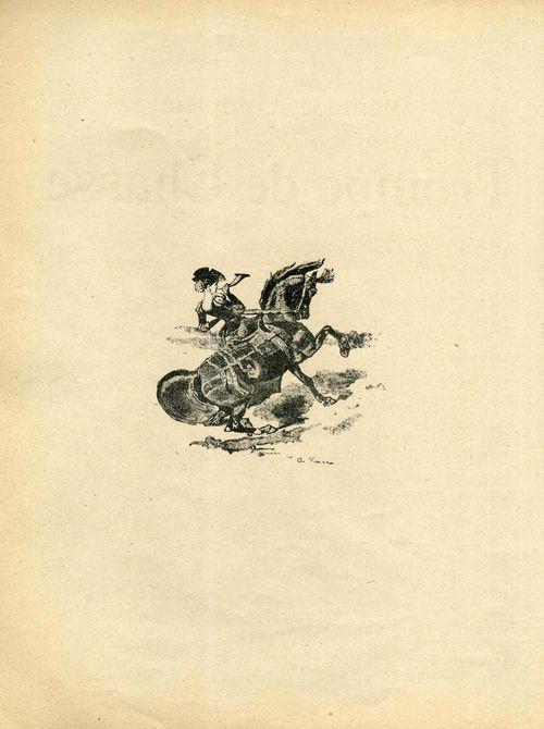Partition - Gravure de A. Vimar - Amazone à cheval sonnant dans un cornet