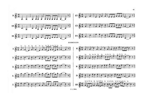 Partition - Principes de musique pour la trompe de chasse - 6sur7 - Coup de langue simples - exercices.