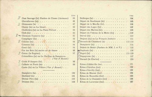 Partition - Index alphabétique des fanfares contenues dans ce recueil-1e partie-Fanfares de Maîtres et d'Équipages, fanfares diverses harmonisées en trio-3sur3