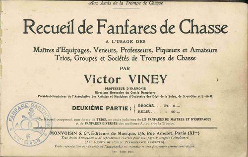 Partition - Recueil des fanfares de chasse à l'usage des Maîtres d'Équipages, Veneurs, Prefesseurs, Piqueurs et Amateurs, Trios, Groupes et Sociétés de Trompes de Chasse par Victor Viney - 2ème partie