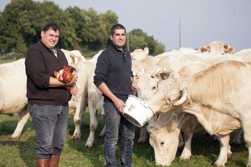 Iconographie - Gaetan et Kevin avec animaux à la ferme de La Goichonnière