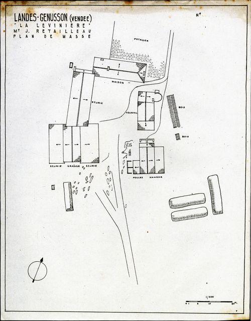 Iconographie - La Lévinière, plan de masse, selon Jean Bossu