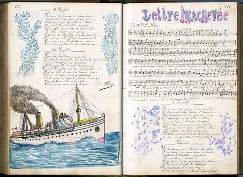 Iconographie - Cahier de chansons d'Albert David, canonier à bord du Gaulois