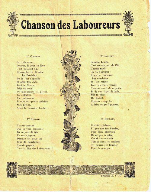 Iconographie - Paroles de la chanson parodiée pour la fête des Laboureurs -Recto