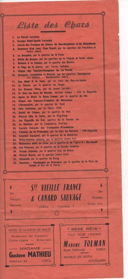 Iconographie - La liste des chars en 1961