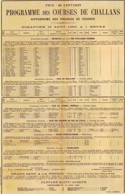 Iconographie - Programme des courses de Challans