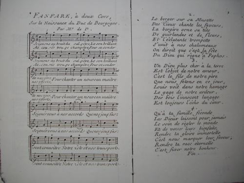 Partition - Fanfare à deux Cors sur la Naissance du Duc de Bourgogne - musique et paroles