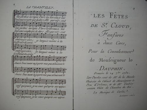Partition - Les fêtes de Saint-Cloud - Fanfare à deux cors pour la convalescence de Monseigneur le Dauphin - Texte de présentation