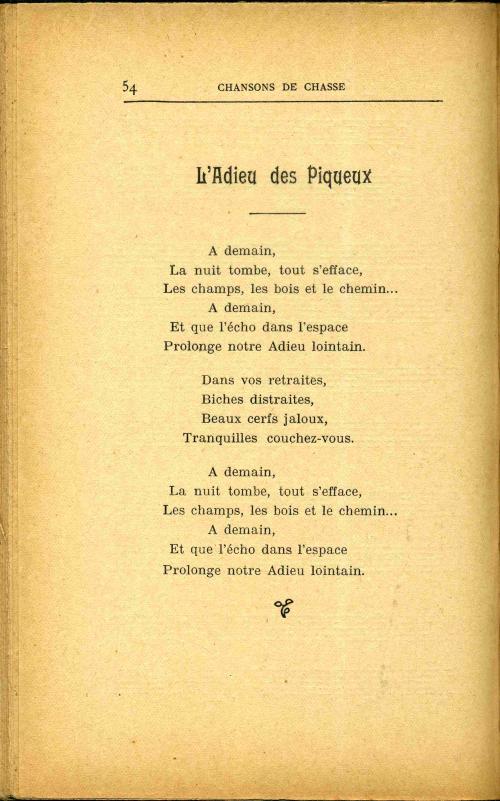 Partition - Adieu des piqueux (L') - paroles