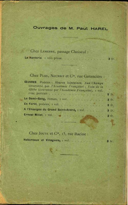 Partition - Chansons de chasse - Ouvrages de Paul Harel - 4e de couverture de l'original