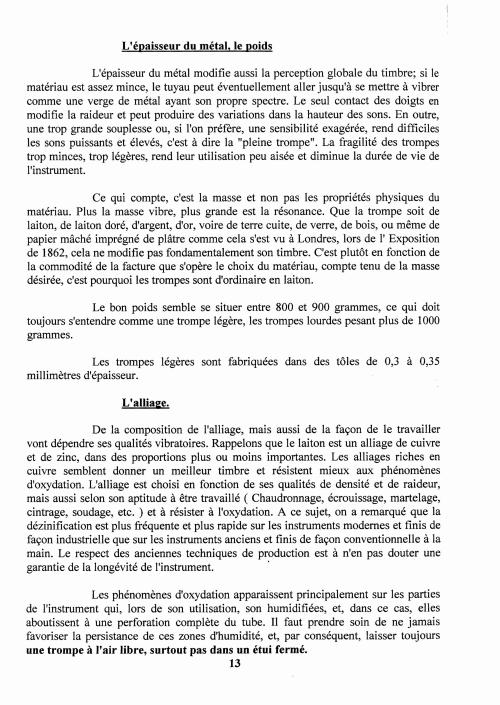 Partition - Manuel du sonneur - 1 - L'instrument - La fabrication d'une trompe - Le point de vue de Pierre de SUREL - L'épaisseur du métal, le poids - L'alliage