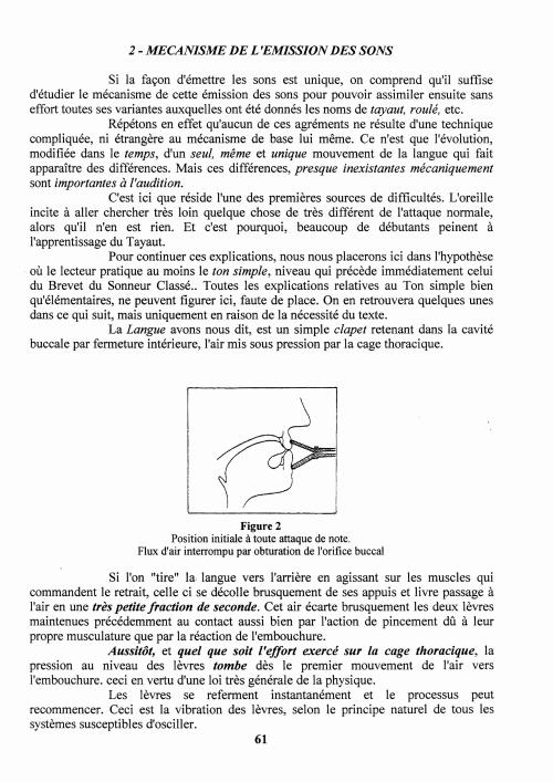 Partition - Manuel du sonneur - 3 - La technique - D - Technique proprement dite - Essai d'une analyse de base sur les éléments du tayaut, par Don Jean Piétri - 2-Mécanisme de l'émission de sons - Figure 2