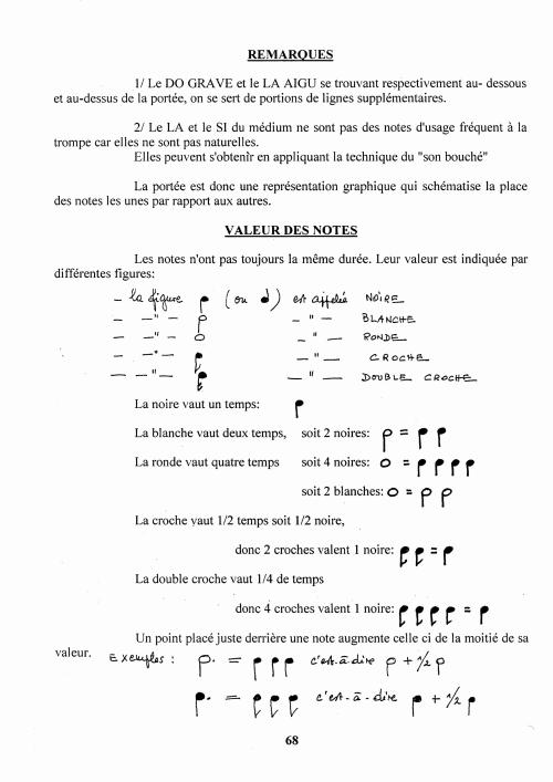 Partition - Manuel du sonneur - 4 - La musique de la trompe - Remarques - Valeur des notes