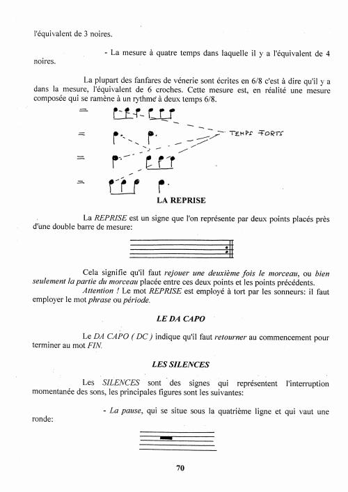 Partition - Manuel du sonneur - 4 - La musique de la trompe - La reprise - le Da Capo - Les silences