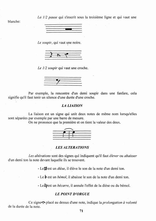 Partition - Manuel du sonneur - 4 - La musique de la trompe - La liaison - Les altérations - Le point d'orgue
