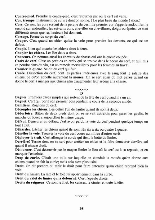 Partition - Manuel du sonneur - 5 - Une approche du ton de vènerie - Dictionnaire des expressions les plus usitées dans la chasse au cerf - C (contre-pied)-D