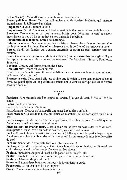 Partition - Manuel du sonneur - 5 - Une approche du ton de vènerie - Dictionnaire des expressions les plus usitées dans la chasse au cerf - E-F (…fraise)