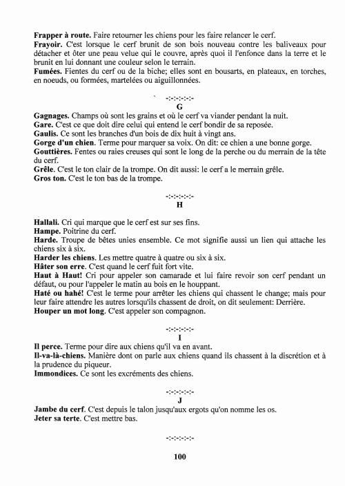 Partition - Manuel du sonneur - 5 - Une approche du ton de vènerie - Dictionnaire des expressions les plus usitées dans la chasse au cerf - F (frapper)-G-H-I-J