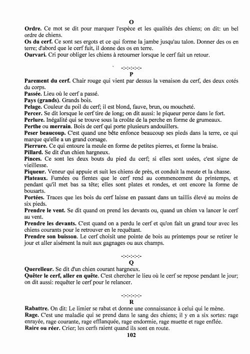 Partition - Manuel du sonneur - 5 - Une approche du ton de vènerie - Dictionnaire des expressions les plus usitées dans la chasse au cerf - O-P-Q-R (...raire)