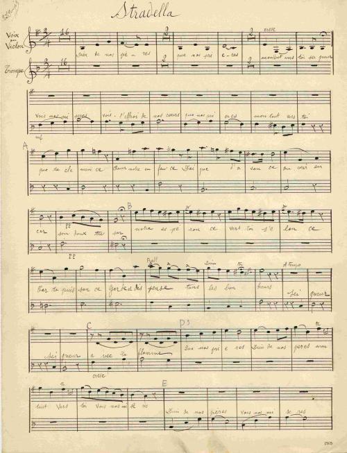 Partition - Air d'église de Stradella -Manuscrit pour trompe en Ré - Partition violon-voix et trompe -1sur4