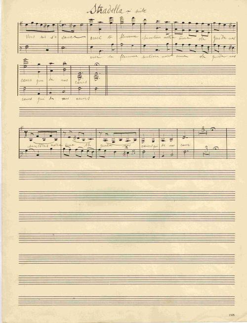 Partition - Air d'église de Stradella -Manuscrit pour trompe en Ré - Partition violon- voix et trompe - 3sur4