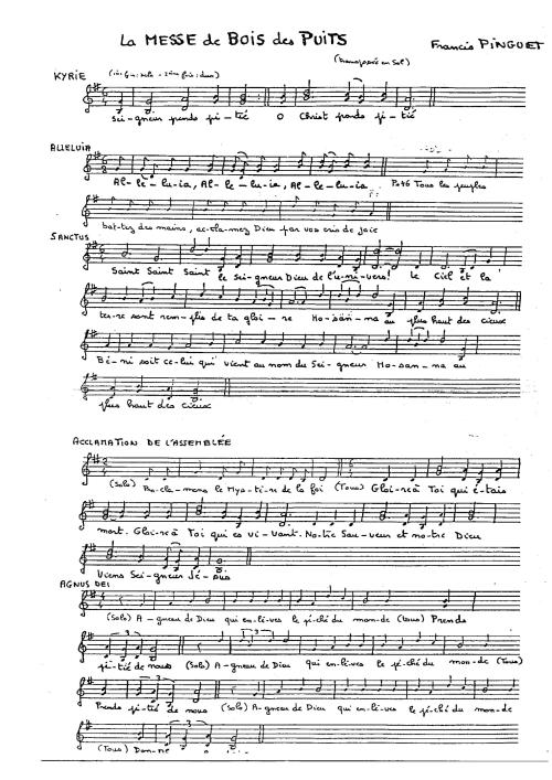 Partition - Messe de Bois des Puits - Original Sol Majeur manuscrit pour chœur 1sur2