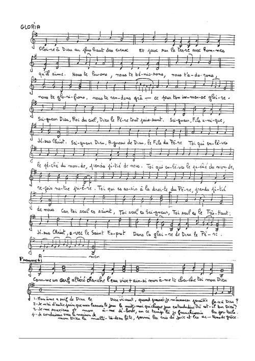 Partition - Messe de Bois des Puits - Original Sol Majeur manuscrit pour chœur 2sur2