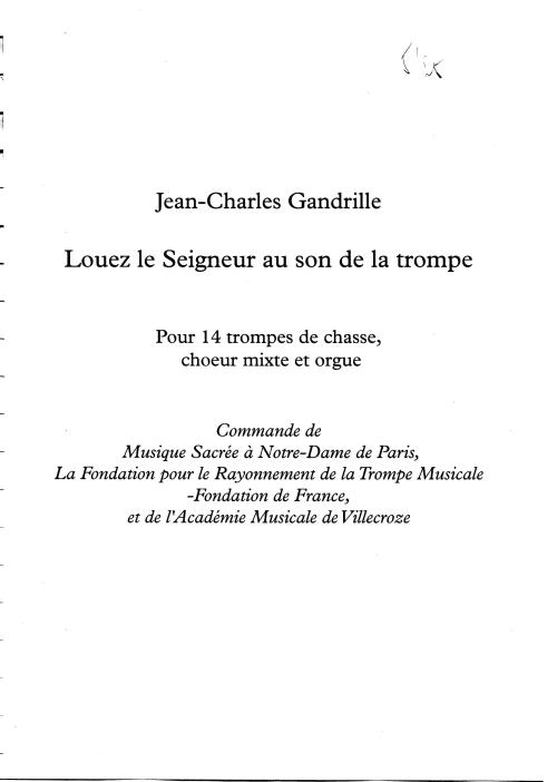 Partition - Louez le Seigneur au son de la trompe - Pour 14 trompes de chasse chœur mixte et orgue - Page 1sur20