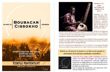 Iconographie - Affiche du concert de Boubakar Cissoko au temple 