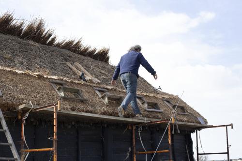 Iconographie - Travail de repiquage sur une toiture de salorge avec installation de matériel 