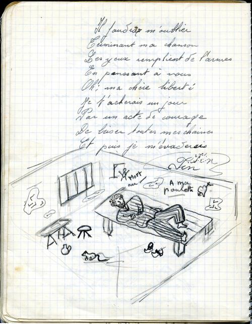iconographie - Page du cahier de chants de Roland Lemesle - La prison