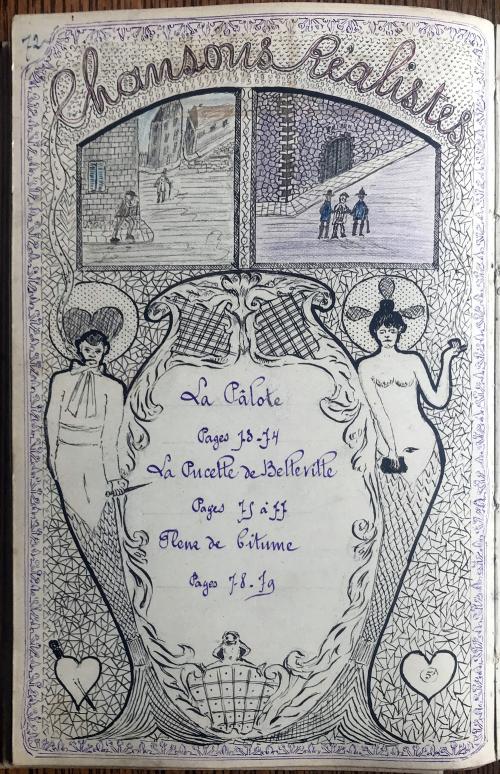 iconographie - Cahier offert par Camille Gibaud à Joseph Plaquevent - Chansons réalistes