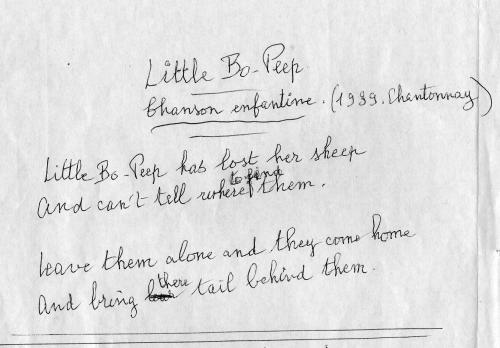 Manuscrit - Little bo-pep has lost her sheep
