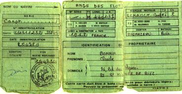 Iconographie - Carte d'immatriculation de Ange des flots