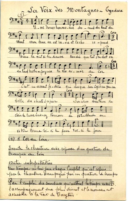 Partition - Voix des montagnes (La) - Manuscrit - Musique, paroles et consignes