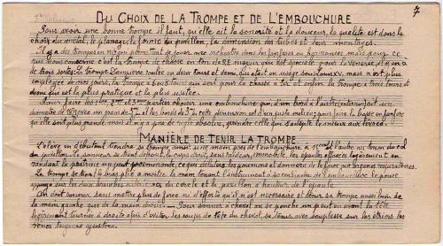 Partition - Du choix de la trompe et de l'embouchure - Manière de tenir la trompe - Manuscrit