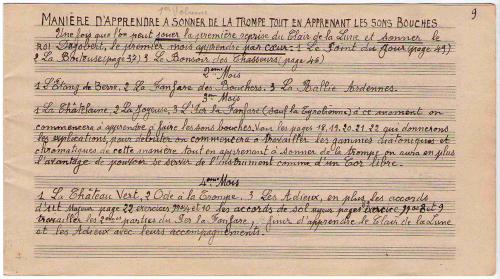 Partition - Manière d'apprendre à nsonner de la trompe tout en apprenant les sons bouchés - 1er mois-2e mois-3e mois-4e mois - Manuscrit