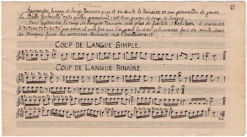 Partition - Coup de langue simple- coup de langue binaire - Manuscrit