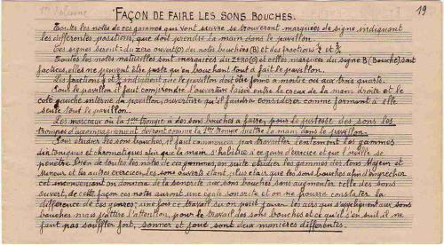 Partition - Façon de faire les sons bouchés - Manuscrit