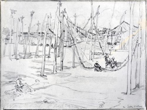 Iconographie - Filets de pêche séchant à la Chaume, selon Auguste Lepère
