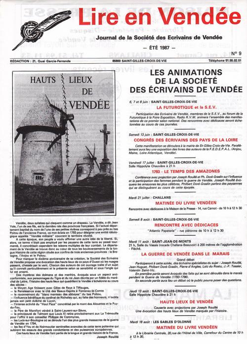 Iconographie - Couverture de la revue Lire en Vendée, n° 9