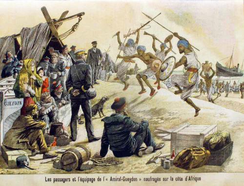 Iconographie - Les passagers de l'équipage de l'Amiral Gueydon, naufragés sur la côte d'Afrique