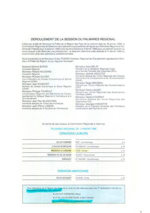 Iconographie - Palmarès de l'habitat 1988