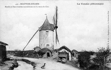 Iconographie - Moulin et bourrinettes maraîchines sur la route du Gois