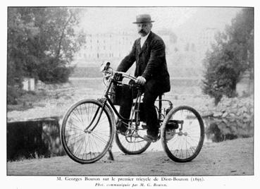 Iconographie - Mr. G. Bouton sur le 1er tricycle de Dion-Bouton