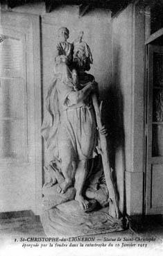 Iconographie - Statue de St. Christophe, épargné par la foudre dans la catastrophe
